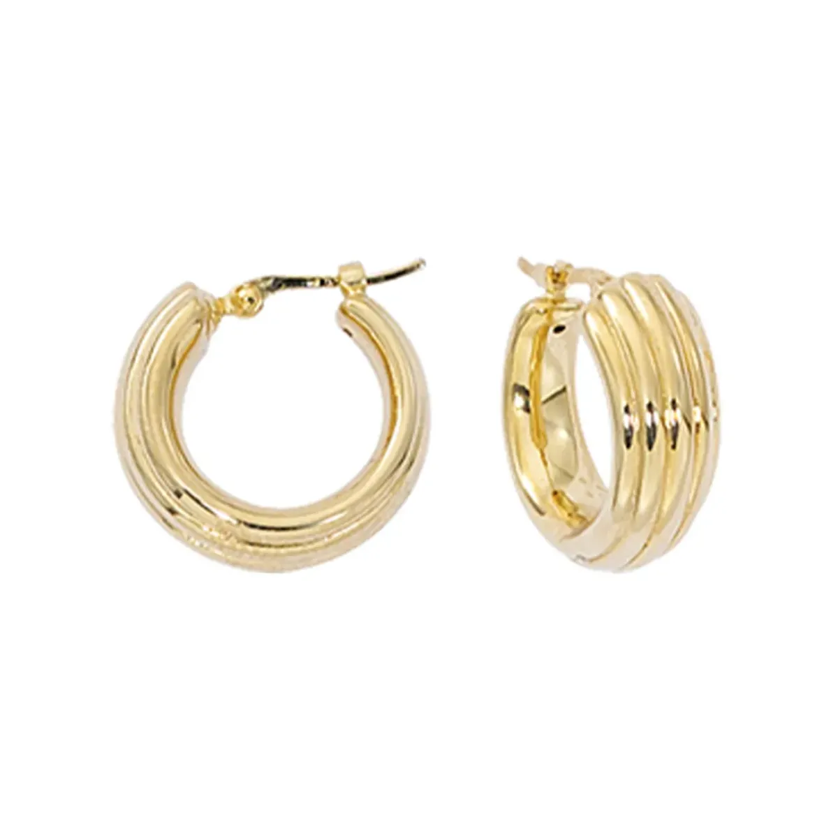 Josephs Jewelers Earrings>14K Yellow Gold Small Ribbed Hoop Earrings