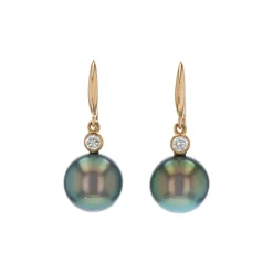 Josephs Jewelers Earrings>14K Yellow Gold Tahitian Pearl and Diamond Dangle Earrings
