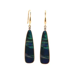 Josephs Jewelers Earrings>14K Yellow Gold Triangular Opal Doublet and Diamond Dangle Earrings
