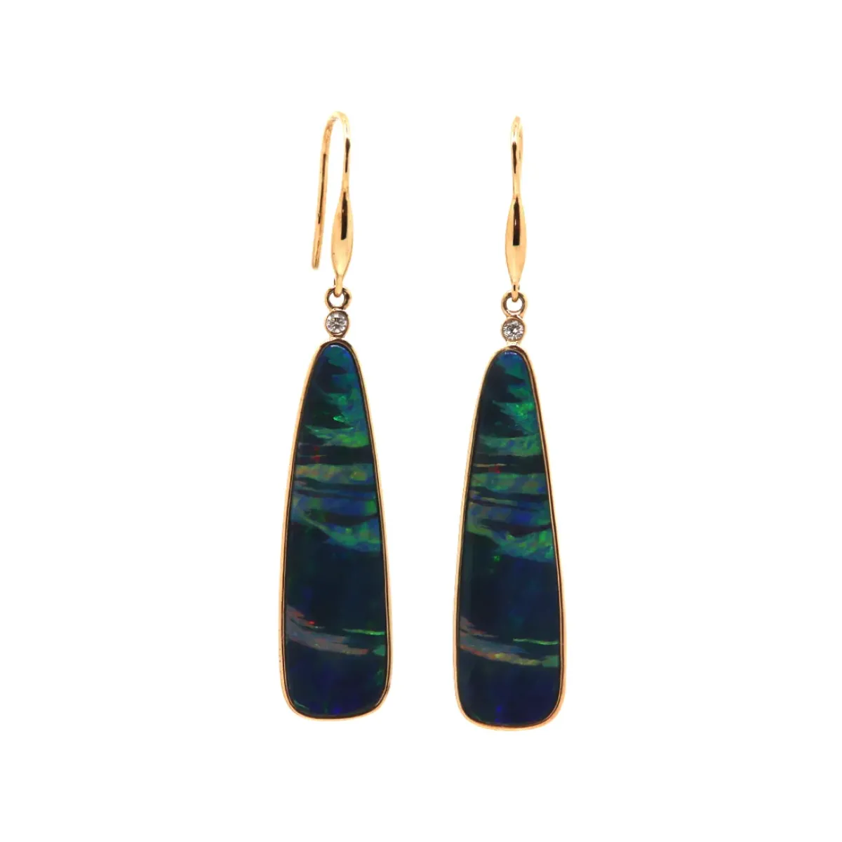 Josephs Jewelers Earrings>14K Yellow Gold Triangular Opal Doublet and Diamond Dangle Earrings