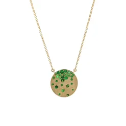 Josephs Jewelers Necklaces And Pendants>14K Yellow Gold Tsavorite Satin Finish Circle Necklace
