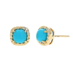 Josephs Jewelers Earrings>14K Yellow Gold Turquoise and Diamond Stud Earrings