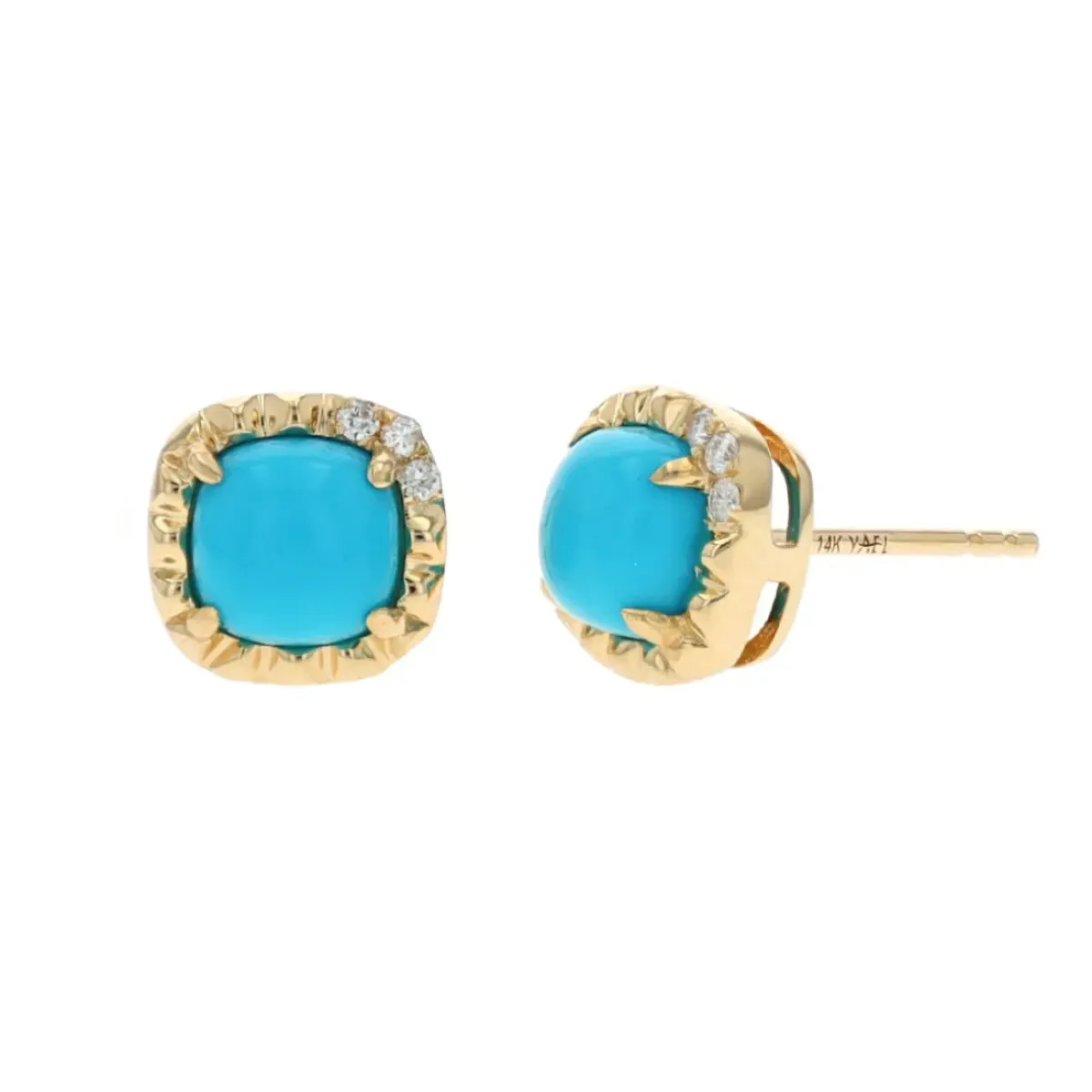 Josephs Jewelers Earrings>14K Yellow Gold Turquoise and Diamond Stud Earrings