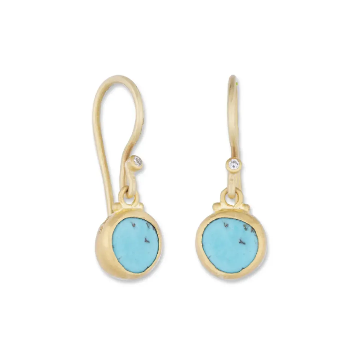 Josephs Jewelers Earrings>24K Yellow Gold Turquoise and Diamond Earrings