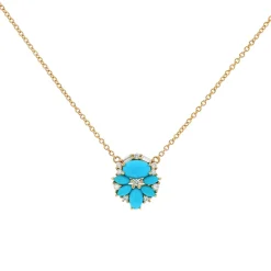 Josephs Jewelers Necklaces And Pendants>14K Yellow Gold Turquoise and Diamond Necklace