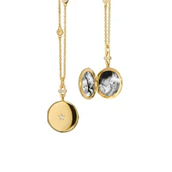 Josephs Jewelers Necklaces And Pendants>18K Yellow Gold Twinkle Star Diamond Locket with Chain