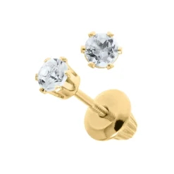 Josephs Jewelers Earrings>14K Yellow Gold White Topaz Children’s Earrings