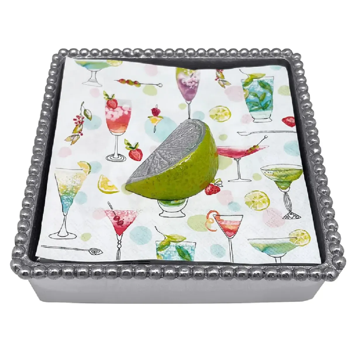 Josephs Jewelers Home Décor>Mariposa – Green Lime Beaded Napkin Box
