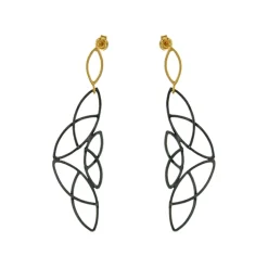 Josephs Jewelers Earrings>Oxidized Sterling Silver and Yellow Gold Plated Lace Drop Earrings