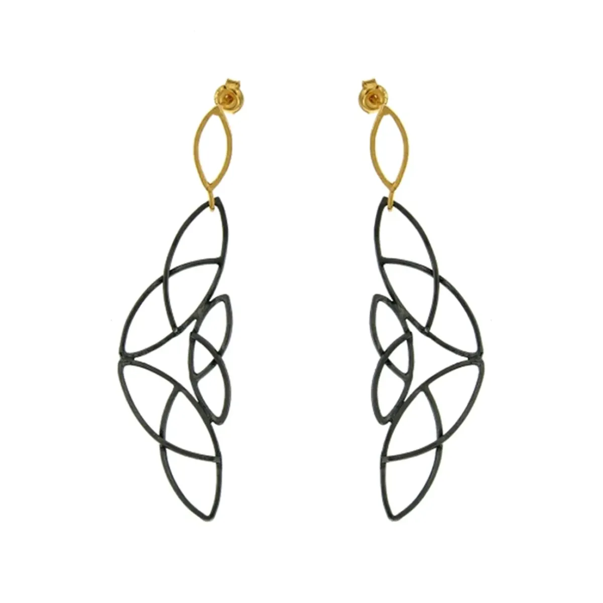 Josephs Jewelers Earrings>Oxidized Sterling Silver and Yellow Gold Plated Lace Drop Earrings