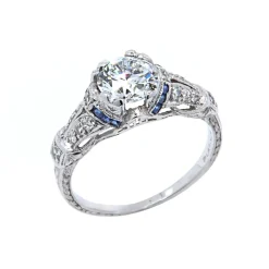 Josephs Jewelers Estate>Platinum Diamond and French Cut Sapphire Ring