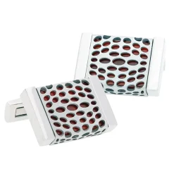 Josephs Jewelers Cufflinks, Tie Bars, And Pins>Red Agate Inlay Cufflinks