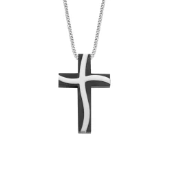 Josephs Jewelers Men’s Jewelry>Stainless Steel and Black Croww Pendant With Chain