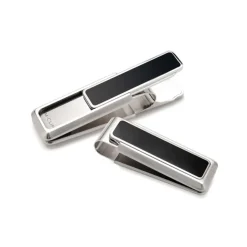 Josephs Jewelers Money Clips>Stainless Steel and Black Enamel Money Clip
