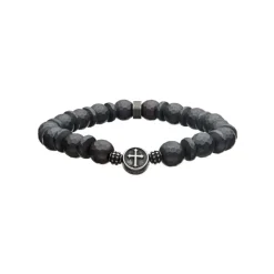 Josephs Jewelers Men’s Jewelry>Stainless Steel Hematite Cross Bracelet