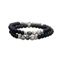 Josephs Jewelers Men’s Jewelry>Stainless Steel Jasper and Onyx Double Bracelet