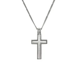 Josephs Jewelers Men’s Jewelry>Stainless Steel Satin Inset Cross Pendant with Chain
