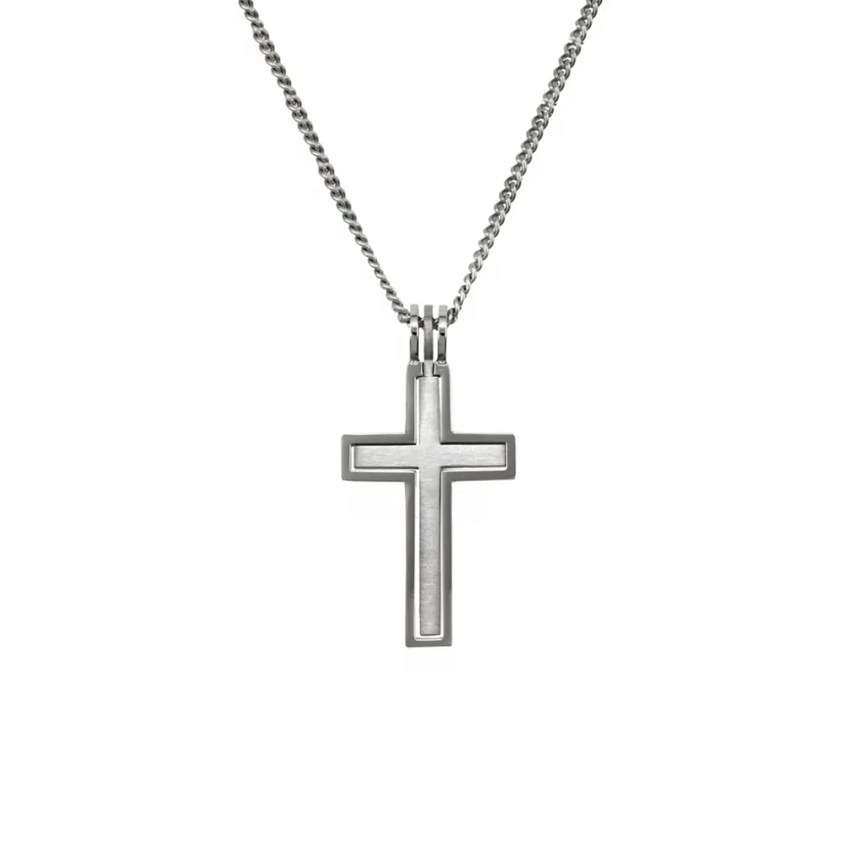 Josephs Jewelers Men’s Jewelry>Stainless Steel Satin Inset Cross Pendant with Chain