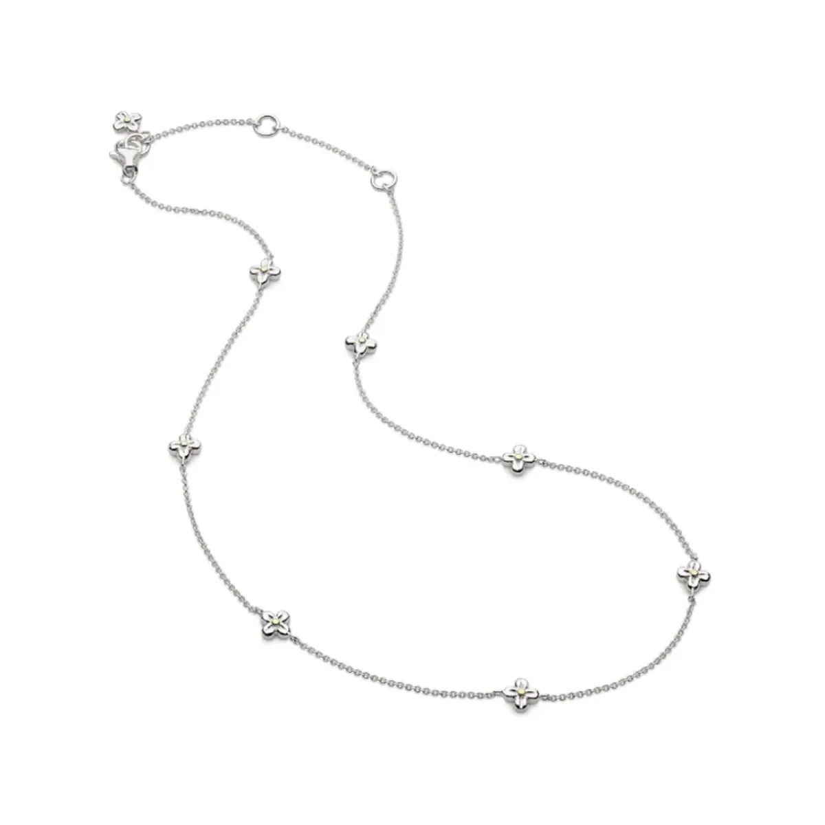 Josephs Jewelers Necklaces And Pendants>Sterling Silver and Gold Plated Flower Station Necklace