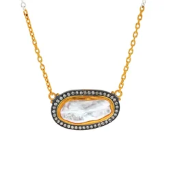 Josephs Jewelers Necklaces And Pendants>Sterling Silver and 24K Yellow Gold Pearl and Diamond Necklace