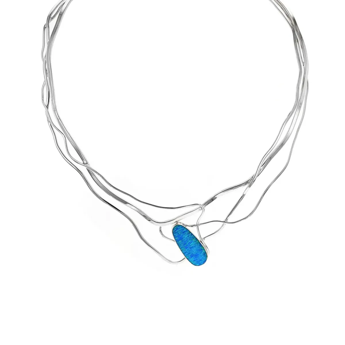 Josephs Jewelers Necklaces And Pendants>Sterling Silver Blue Created Opal Neck Cuff