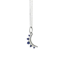 Josephs Jewelers Necklaces And Pendants>Sterling Silver Blue Sapphire Moon Pendant with Chain