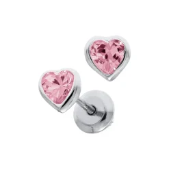 Josephs Jewelers Earrings>Sterling Silver Children’s Pink Heart Cubic Zirconia Earrings