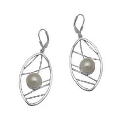 Josephs Jewelers Earrings>Sterling Silver Freshwater Pearl Leaf Earrings