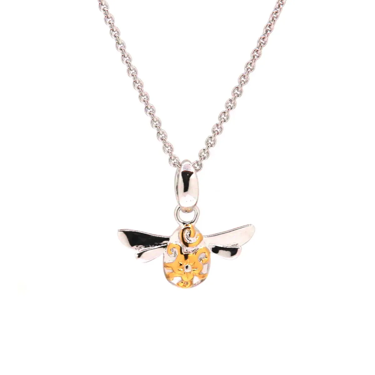 Josephs Jewelers Necklaces And Pendants>Sterling Silver Gold Plated Blossom Mini Bee Pendant with Chain
