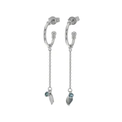 Josephs Jewelers Earrings>Sterling Silver Hoop Earrings with Blue Topaz Dangles