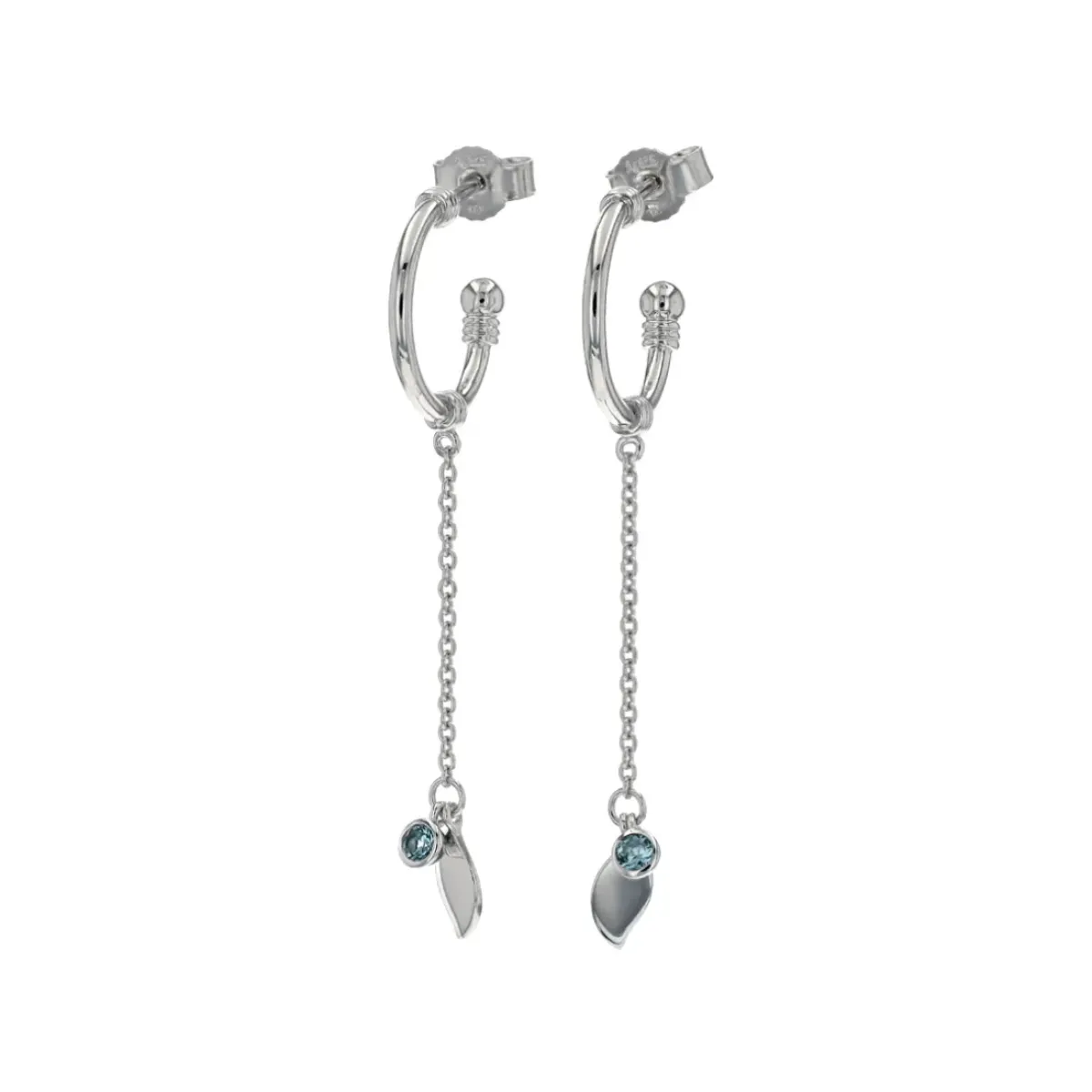 Josephs Jewelers Earrings>Sterling Silver Hoop Earrings with Blue Topaz Dangles
