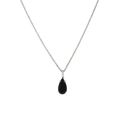 Josephs Jewelers Necklaces And Pendants>Sterling Silver Pear Black Agate and Diamond Pendant with Chain