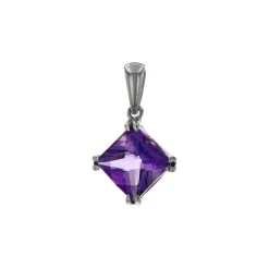 Josephs Jewelers Necklaces And Pendants>Sterling Silver Princess-Cut Amethyst Pendant