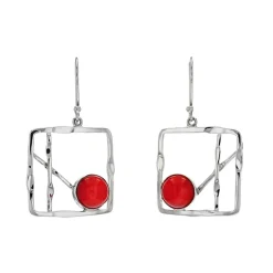 Josephs Jewelers Earrings>Sterling SIlver Red Coral Dangle Earrings