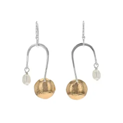 Josephs Jewelers Earrings>Sterling Silver Two-Tone Pearl Disc Dangle Earrings