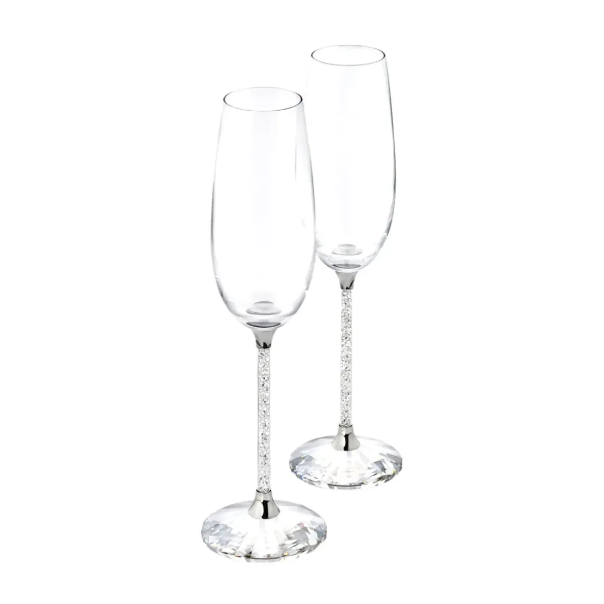 Josephs Jewelers Serveware>Swarovski – Silver Crystalline Toasting Flute Pair