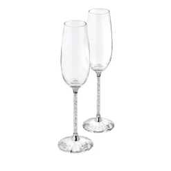 Josephs Jewelers Serveware>Swarovski – Silver Crystalline Toasting Flute Pair