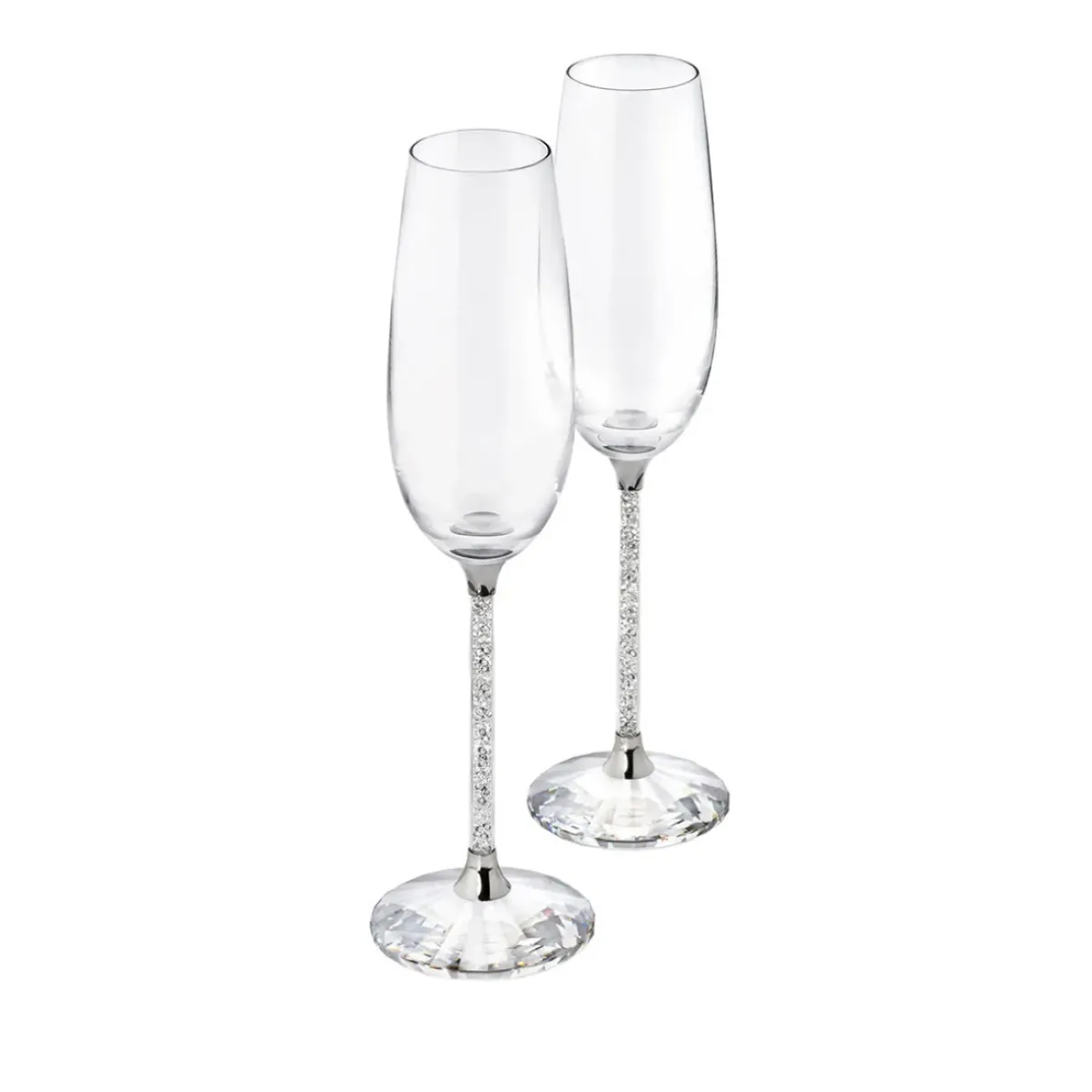 Josephs Jewelers Serveware>Swarovski – Silver Crystalline Toasting Flute Pair