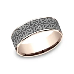 Josephs Jewelers Wedding Bands For Men>Tantalum and 14K Rose Gold Quaternary Knot Wedding Band