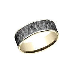 Josephs Jewelers Wedding Bands For Men>Tantalum and 14K Yellow Gold Hammered Wedding Band