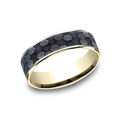 Josephs Jewelers Wedding Bands For Men>Tantalum and 14K Yellow Gold Honeycomb Wedding Band