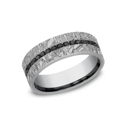 Josephs Jewelers Wedding Bands For Men>Tantalum Black Diamond Meteorite Wedding Band