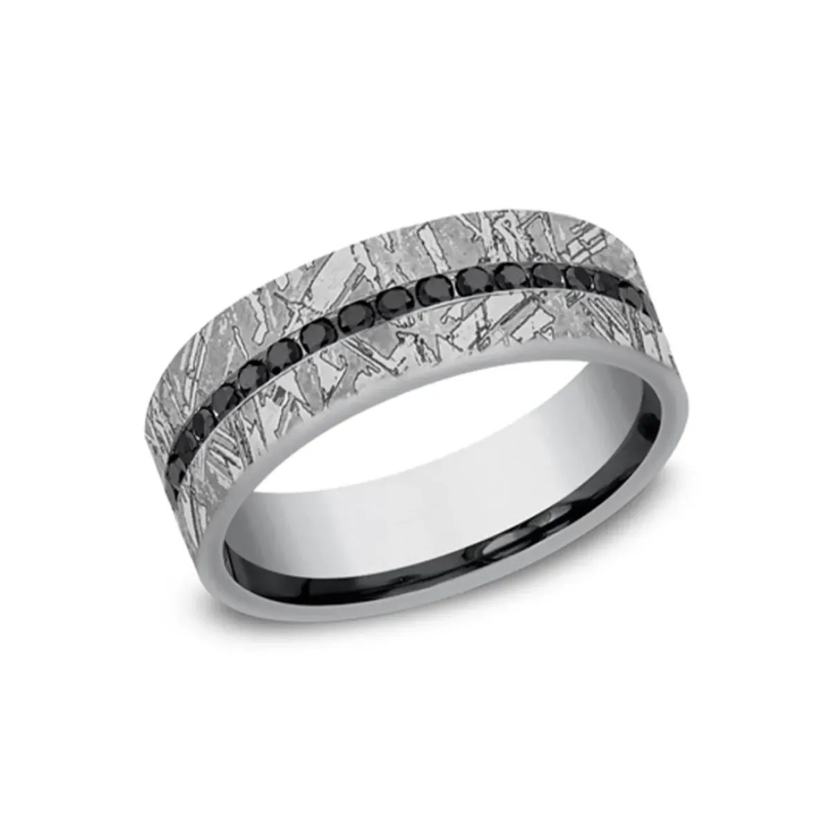 Josephs Jewelers Wedding Bands For Men>Tantalum Black Diamond Meteorite Wedding Band