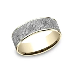 Josephs Jewelers Wedding Bands For Men>Tantalum Faux Meteorite and 14K Yellow Gold Wedding Band