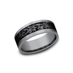 Josephs Jewelers Wedding Bands For Men>Tantalum Vintage Script Wedding Band
