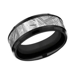 Josephs Jewelers Wedding Bands For Men>Titanium Meteorite Center 8mm Band