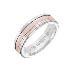 Josephs Jewelers Wedding Bands For Men>Tungsten and 14K Rose Gold 6 mm Wedding Band