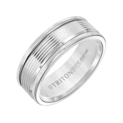 Josephs Jewelers Wedding Bands For Men>Tungsten and 14K White Gold Serrated Band