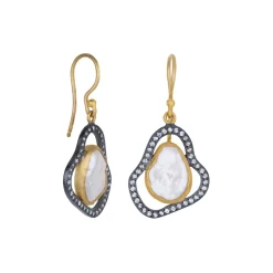 Josephs Jewelers Earrings>Two-Tone Keshi Pearl and Diamond Earrings