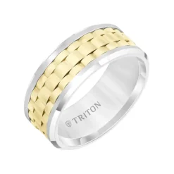 Josephs Jewelers Wedding Bands For Men>Two-Tone Tungsten Basket Weave Band